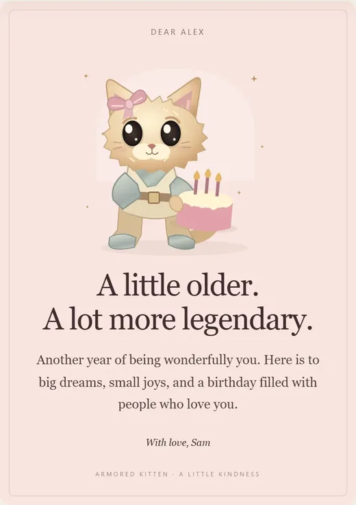 A birthday card with the kitten and a cake