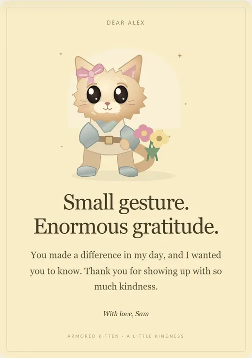 A thank-you card