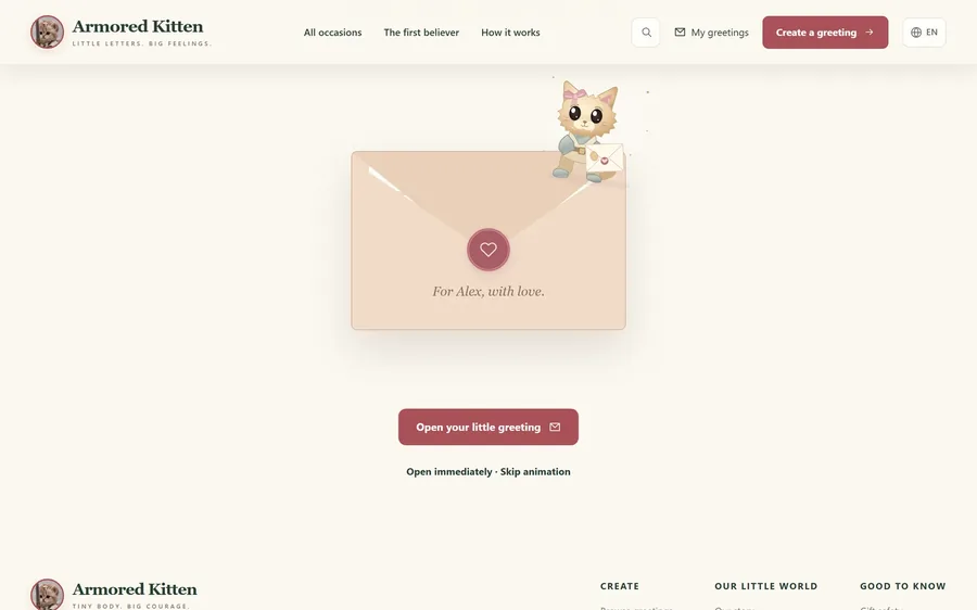 A greeting arriving as a sealed envelope