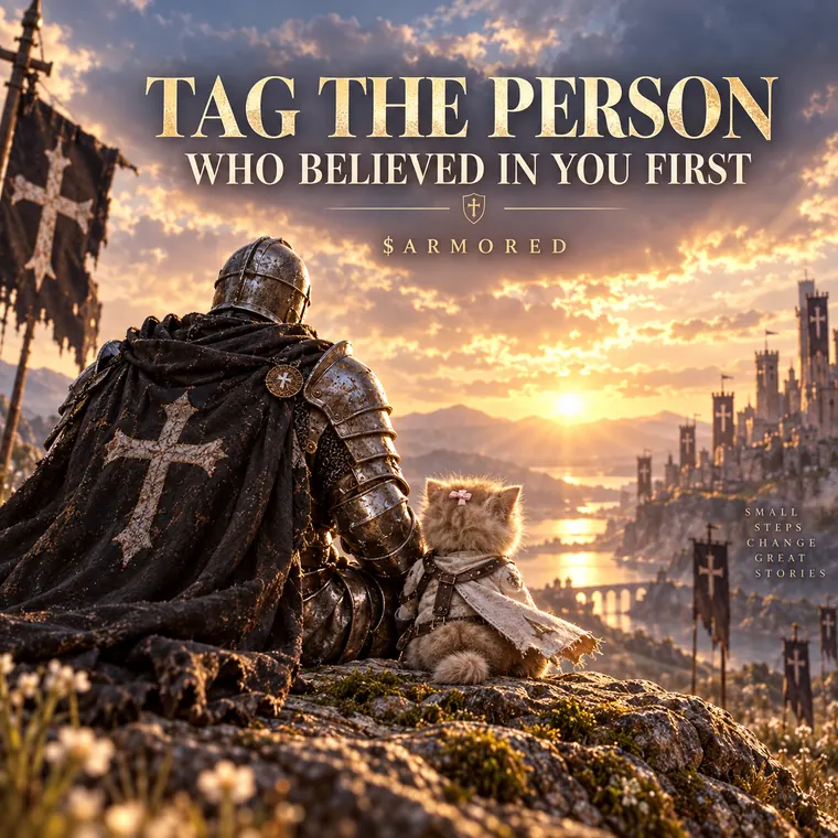 The knight and the kitten watch a sunset. Tag the person who believed in you first.