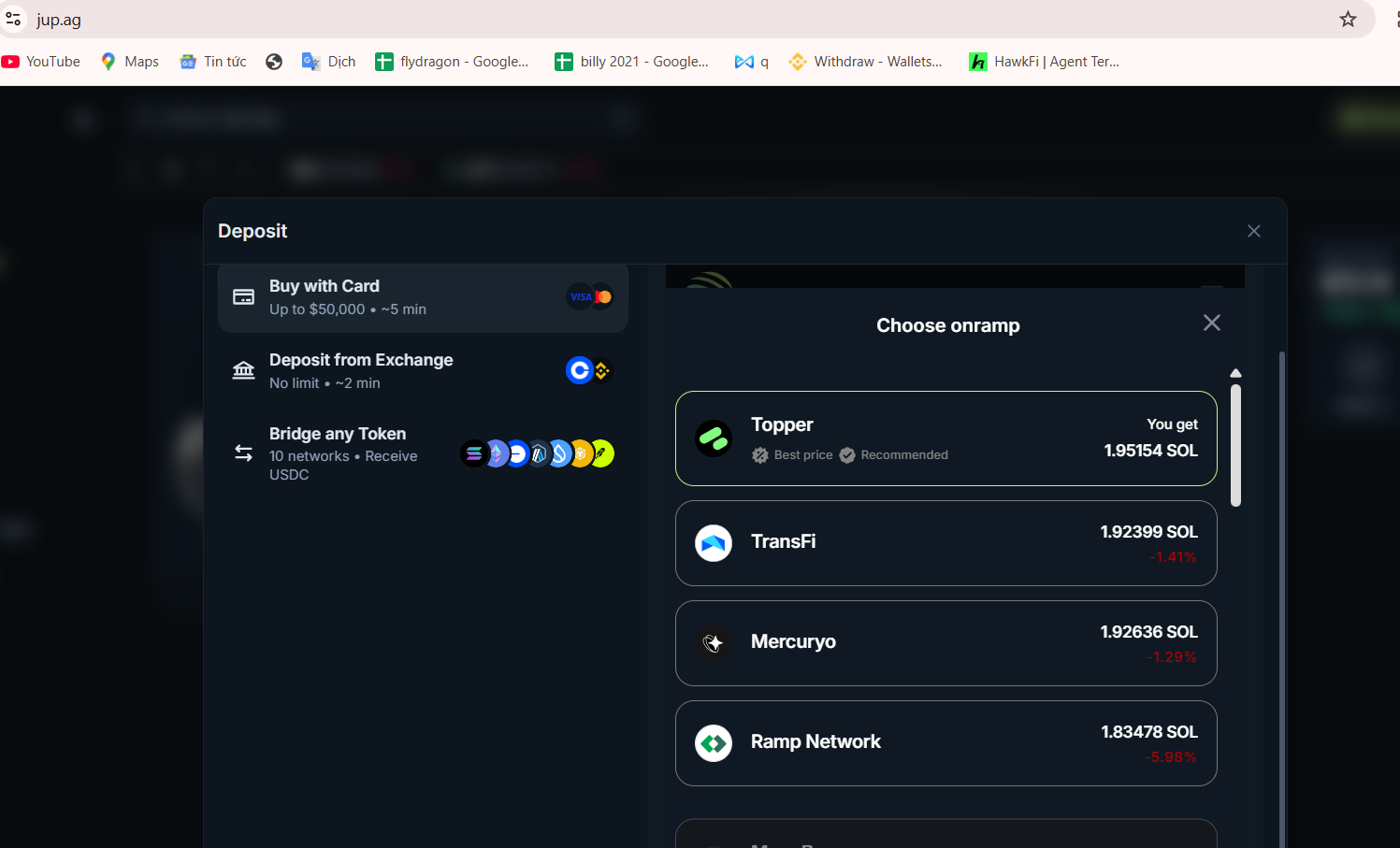 Jupiter قائمة موفري الخدمات على الطريق المنحدر مع عروض Topper وTransFi وMercuryo وRamp Network